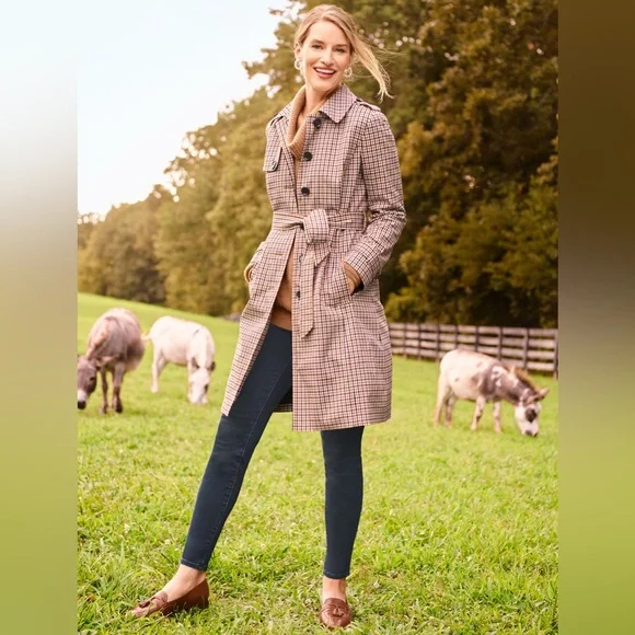 Talbots Polished Plaid Trench Coat NWOT Fall Office Career M P Petite MP - Picture 5 of 12